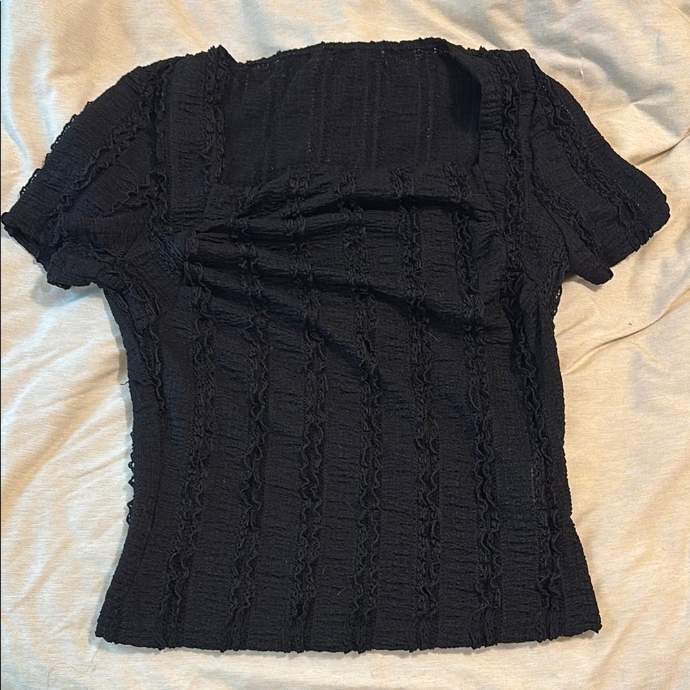 Black Fitted Ribbed Short Sleeve Blouse